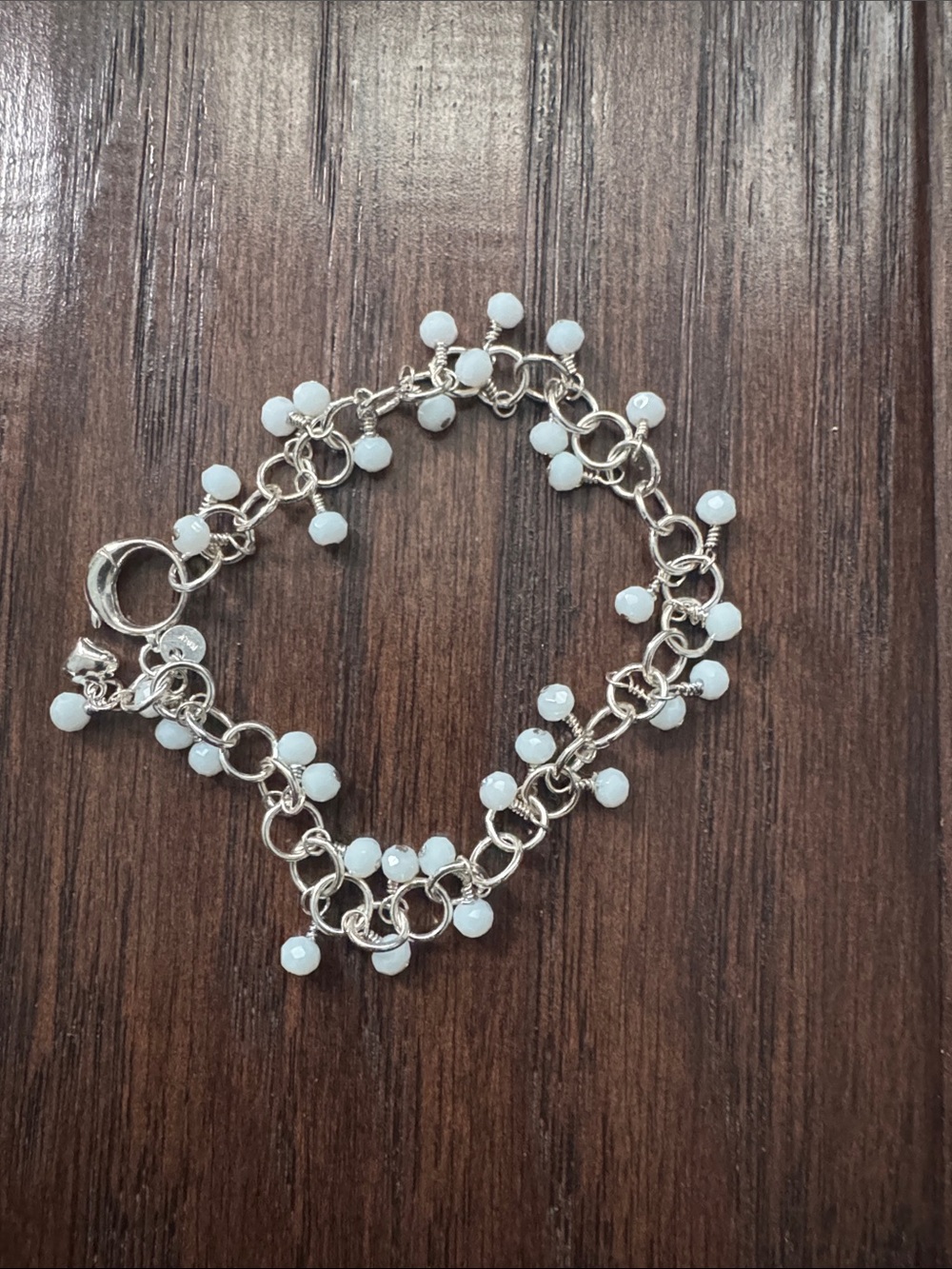NWOT Sterling Silver Chain Bracelet with White Bead Charms